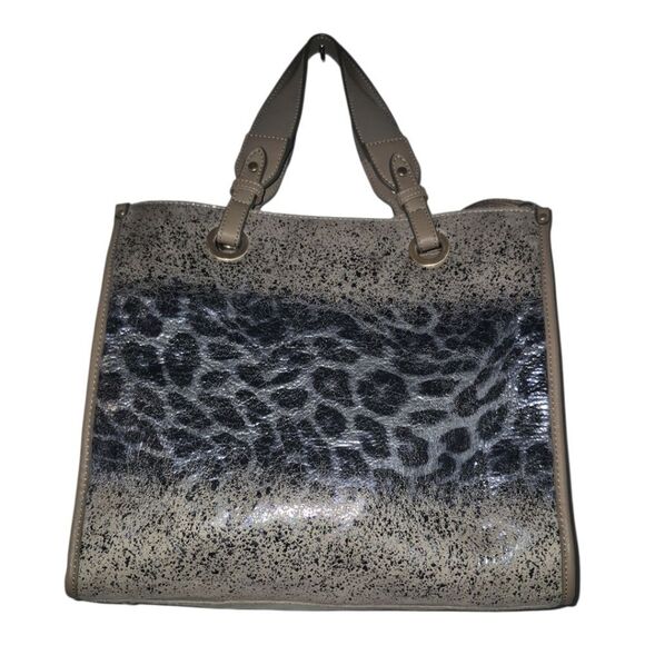 Sondra Roberts Squared Animal Print Taupe Crossbody Tote Bag - Picture 2 of 11